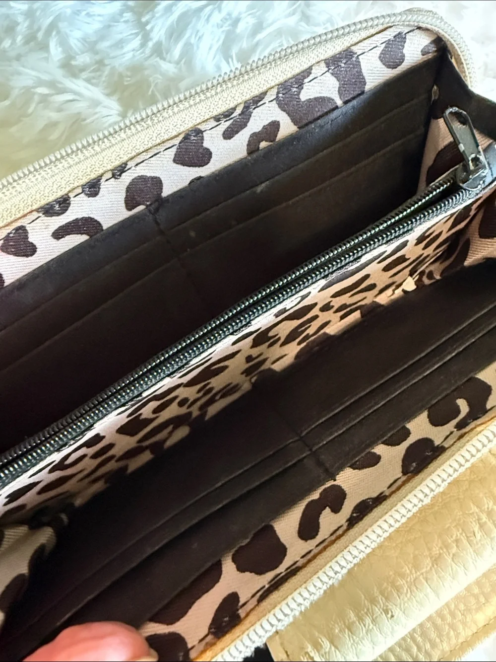 Cream and Tan Women's Wristlet Wallet